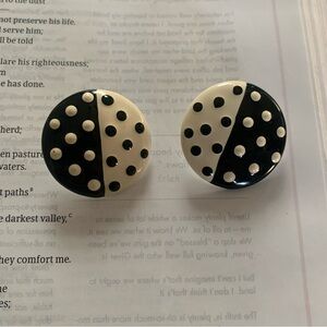 Vintage Half Black w/White Polka Dots & Half White w/Black Dots Stud Earrings